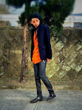 「Ann DEMEULEMEESTER（アンドゥムルメステール）のアイテム（ジャケット/アウター）」を使った、どぶをさん（メンズ・182cm）の冬コーディネート