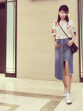 「STYLENANDA（スタイルナンダ）のアイテム（デニムスカート）」を使った、Fangさん（レディース・164cm）の秋コーディネート
