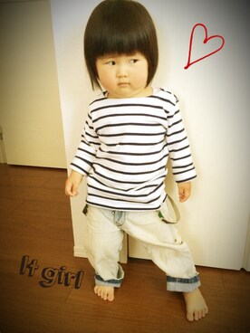 「ボーダーTシャツ」｜minaminさん（キッズ・90cm）の春コーディネート