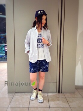 「ボタニカル」｜「アイテム（キャップ）」を使った、キムラアスミさん（レディース・156cm）の春コーディネート