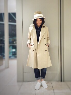 「インディゴデニム」｜「アイテム（トレンチコート）」を使った、キムラアスミさん（レディース・156cm）の春コーディネート