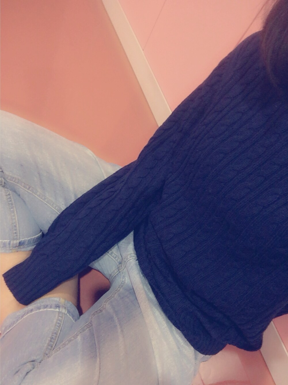 「冬、学生」｜「GUのGUのメンズニット（ニット/セーター、ブルー系）」を使った、なむ。さん（レディース・151cm）の秋コーディネートの1枚目の写真