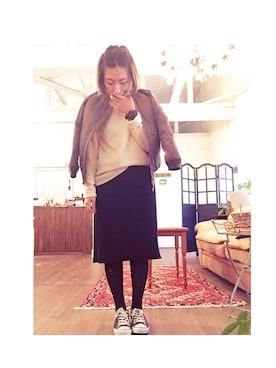 「beautiful people」｜「アイテム（ミリタリージャケット）」を使った、y u k aさん（レディース・165cm）の冬コーディネート