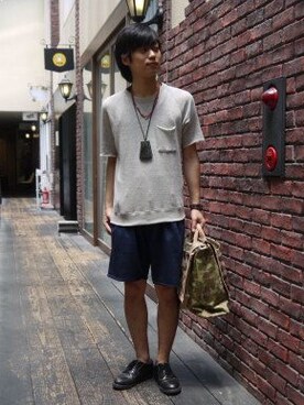 「膝上ショーツ」｜「アイテム（その他シューズ）」を使った、Ryusei Satoさん（メンズ・175cm）の夏コーディネート