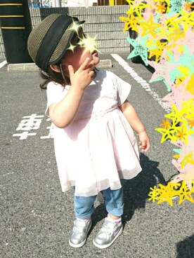 「sunylandscapeのアイテム（Tシャツ/カットソー、ピンク系）」を使った、Mi-manさん（キッズ・90cm）の春コーディネート