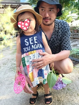 「abcd（ナシ）のアイテム（ワンピース、ブルー系）」を使った、Mi-manさん（キッズ・90cm）の夏コーディネート