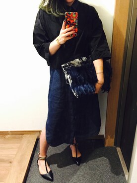 「二次会」｜「アイテム（ノーカラージャケット）」を使った、マイカトウさん（レディース・160cm）の秋コーディネート