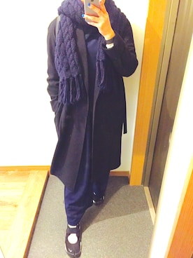 「ネイビーコーデ」｜「アイテム（つなぎ/オールインワン）」を使った、マイカトウさん（レディース・160cm）の冬コーディネート