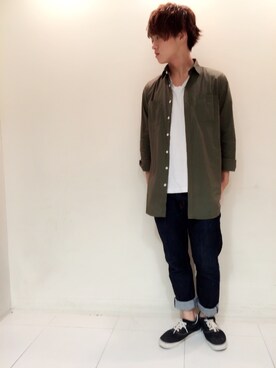 「UNIQLO（ユニクロ）のアイテム（その他パンツ、ブルー系）」を使った、kazukiさん（メンズ・168cm）の秋コーディネート