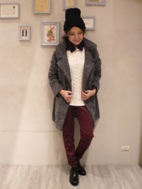 「シャギー」｜「アイテム（ニットキャップ/ビーニー）」を使った、minaさん（レディース・155cm）の秋コーディネート
