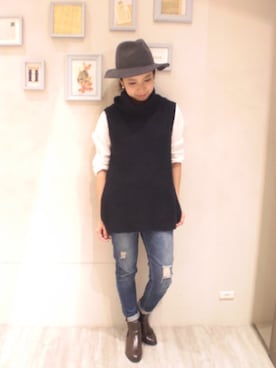 「らくちん」｜「アイテム（ブーツ）」を使った、minaさん（レディース・155cm）の冬コーディネート