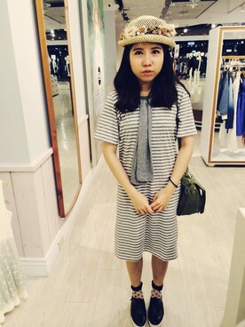 「5（ファイブ）のアイテム（キャップ）」を使った、姍容さん（レディース・158cm）の夏コーディネート