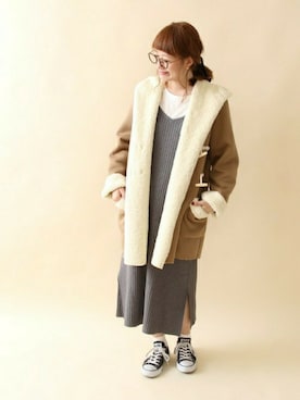 「メガネ女子」｜「アイテム（ダッフルコート）」を使った、coen よこやまさん（レディース・158cm）の秋コーディネート