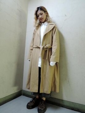 「cashmere」｜「アイテム（その他アウター）」を使った、DEWさん（レディース・155cm）の秋コーディネート
