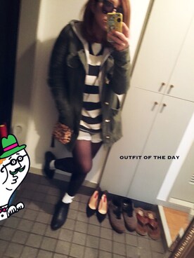 「タイツ×靴下」｜「アイテム（ミリタリージャケット）」を使った、ERIKAさん（レディース・164cm）の冬コーディネート