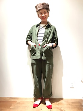 「アーミー」｜「アイテム（ハンチング/ベレー帽）」を使った、24さん（レディース・160cm）の秋コーディネート