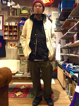 「RRL（ダブル アール エル）のアイテム（カバーオール）」を使った、Yoji Kurataさん（メンズ・177cm）の冬コーディネート