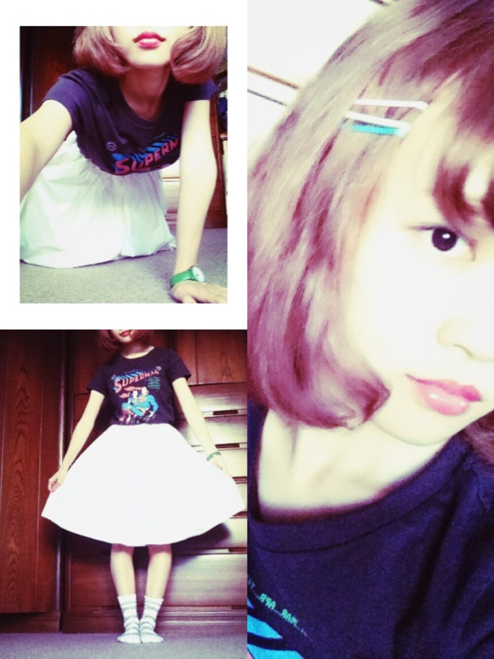 ブラック系のTシャツ/カットソー、ホワイト系のスカートを着用したレディースの秋コーディネートの1枚目の写真