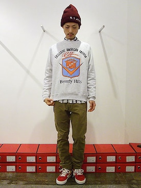 「JOYRICH」｜「アイテム（ニットキャップ/ビーニー）」を使った、Reggieさん（メンズ・172cm）の秋コーディネート