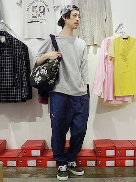 「アイテム（トートバッグ、その他）」を使った、Reggieさん（メンズ・172cm）の春コーディネート