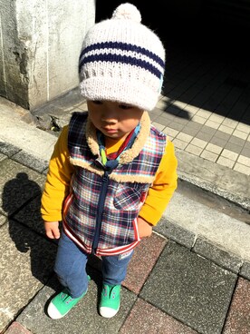 「BOBSON（ボブソン）のアイテム（ジャケット/アウター）」を使った、林小茹さん（キッズ・90cm）の冬コーディネート
