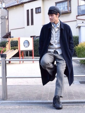 「ラルフローレン」｜「アイテム（ステンカラーコート）」を使った、T.Daichi さん（メンズ・180cm）の冬コーディネート
