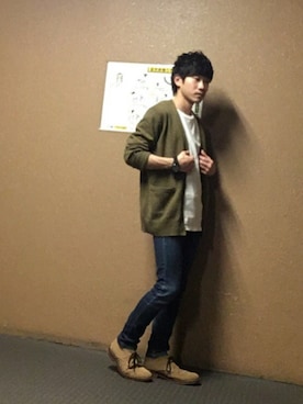「オリーブ」｜「アイテム（その他シューズ）」を使った、タニヘーさん（メンズ・157cm）の秋コーディネート