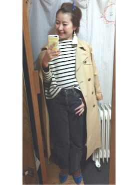 「フリンジデニム」｜「アイテム（トレンチコート）」を使った、mococoさん（レディース・150cm）の春コーディネート