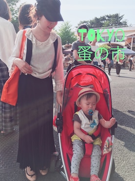 「アイテム（トートバッグ、オレンジ系）」を使った、mococoさん（レディース・150cm）の春コーディネート