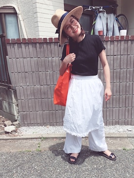 「アイテム（トートバッグ、オレンジ系）」を使った、mococoさん（レディース・150cm）の夏コーディネート