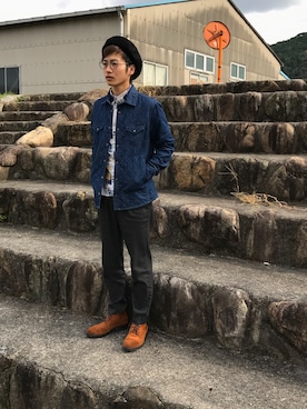 「MONKEY TIME（モンキータイム）のアイテム（ハンチング/ベレー帽）」を使った、IZUさん（メンズ・170cm）の秋コーディネート