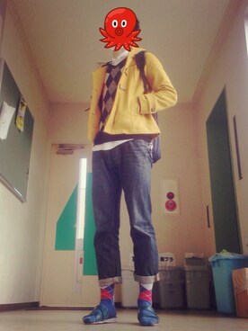「学校」｜「アイテム（ダッフルコート）」を使った、ゆうき。さん（メンズ・178cm）の秋コーディネート