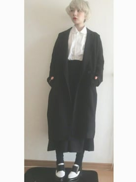 「タイツ×靴下」｜「アイテム（その他アウター）」を使った、林﨑咲良さん（レディース・153cm）の冬コーディネート