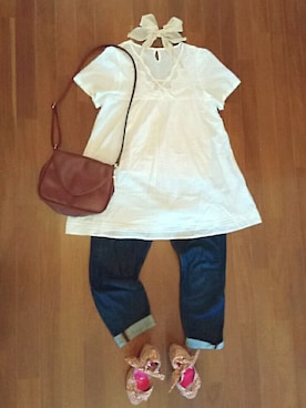 「chocol raffine robe（ショコラフィネローブ）のアイテム（チュニック）」を使った、はなさん（レディース・164cm）の夏コーディネート