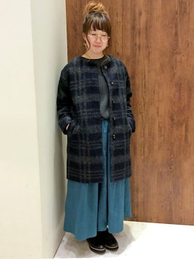 「LBC（エルビーシー）のアイテム（ノーカラージャケット）」を使った、kodamaさん（レディース・150cm）の冬コーディネート