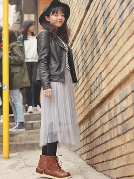 「skirt」｜「アイテム（その他アウター）」を使った、Ekee靖仪さん（レディース・158cm）の冬コーディネート