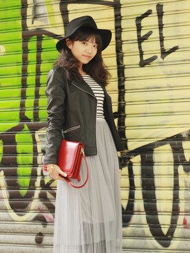 「skirt」｜「アイテム（その他アウター）」を使った、Ekee靖仪さん（レディース・158cm）の冬コーディネート