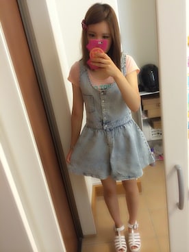 「ピンクTシャツ」｜「アイテム（オールインワン・サロペット）」を使った、ゆうか(・∀・)さん（レディース・158cm）の夏コーディネート