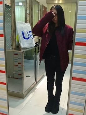 「ボリュームニット」｜「アイテム（ブルゾン）」を使った、yayoさん（レディース・153cm）の秋コーディネート