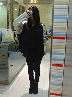 「チュニック」｜「アイテム（スタジャン）」を使った、yayoさん（レディース・153cm）の秋コーディネート