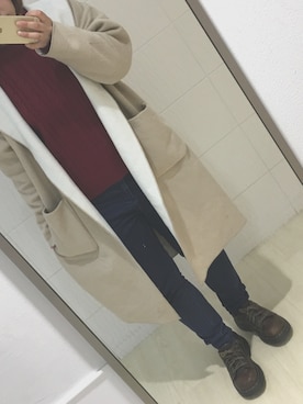 「ニコアンド」｜「アイテム（ステンカラーコート）」を使った、トマトちゃんさん（レディース・157cm）の冬コーディネート