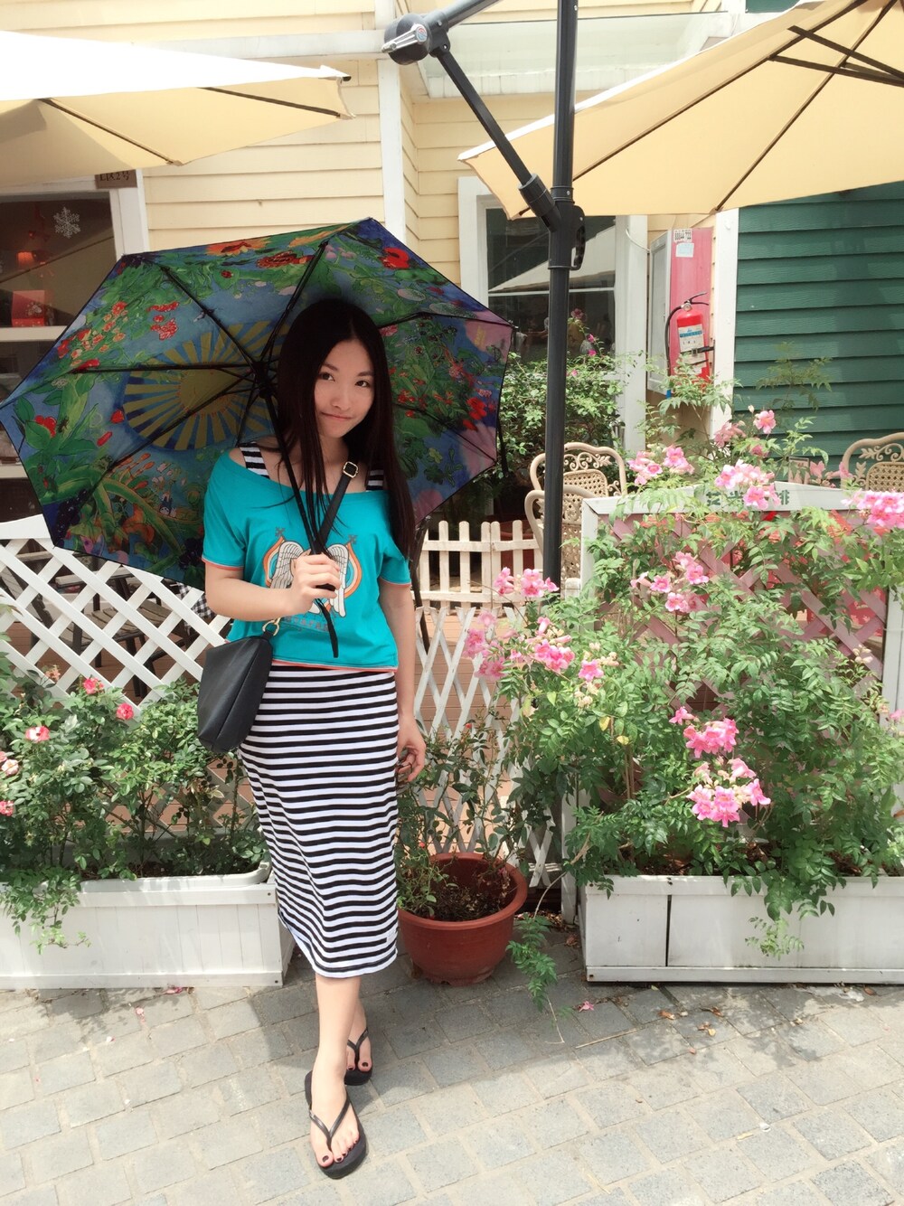 「holy molyのアイテム（Tシャツ/カットソー、ブルー系）」を使った、Eliza✨さん（レディース・153cm）の夏コーディネートの1枚目の写真
