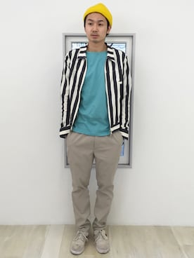 「ストライプ」｜「アイテム（ブルゾン）」を使った、FACTOTUM_Teraoさん（メンズ・176cm）の春コーディネート