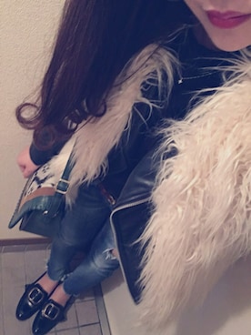 「Ungrid（アングリッド）のフレイドヘムストスリ（デニムパンツ）」を使った、みーる♛♡﻿さん（レディース・157cm）の秋コーディネート