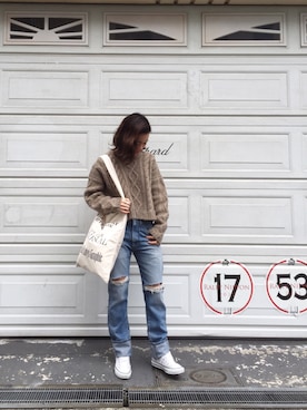 「TODAYFUL（トゥデイフル）のVintageトートバッグ（トートバッグ）」を使った、ERINA  TAMOTSUさん（レディース・153cm）の冬コーディネート