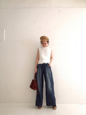 「アイテム（キャスケット）」を使った、ERINA  TAMOTSUさん（レディース・153cm）の春コーディネート