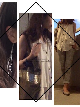 「ツイードパンツ」｜「アイテム（アクセサリー）」を使った、marikoさん（レディース・161cm）の夏コーディネート