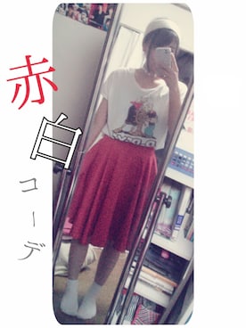 「赤白コーデ」｜momoさん（レディース・160cm）の夏コーディネート