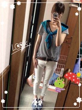「アイテム（その他パンツ、ホワイト系）」を使った、まる○さん（レディース・168cm）の夏コーディネート