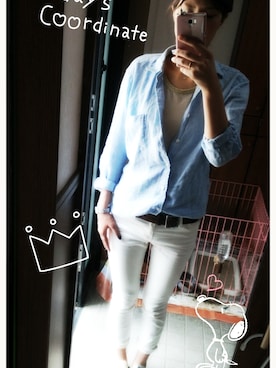「UNIQLO（ユニクロ）のアイテム（シャツ/ブラウス、ブルー系）」を使った、まる○さん（レディース・168cm）の夏コーディネート